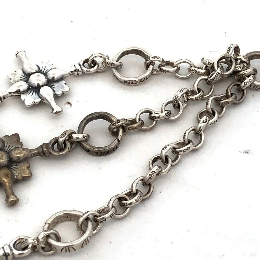 925 Sterling Silver Textured Floral Multi Strand Layered Chain Bracelet - Picture 5 of 8